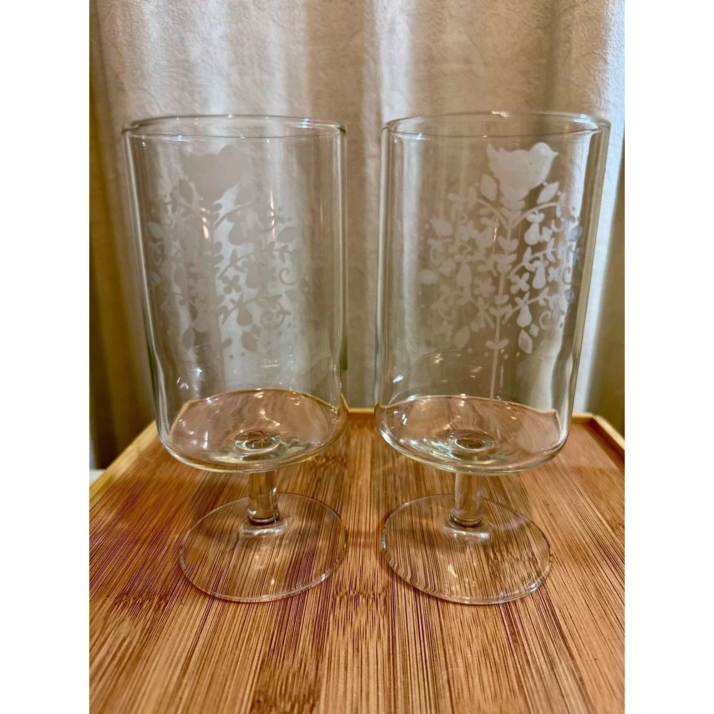 Set of 6 Georg Jensen Etched Partridge in a Pear Tree Stemmed Glasses